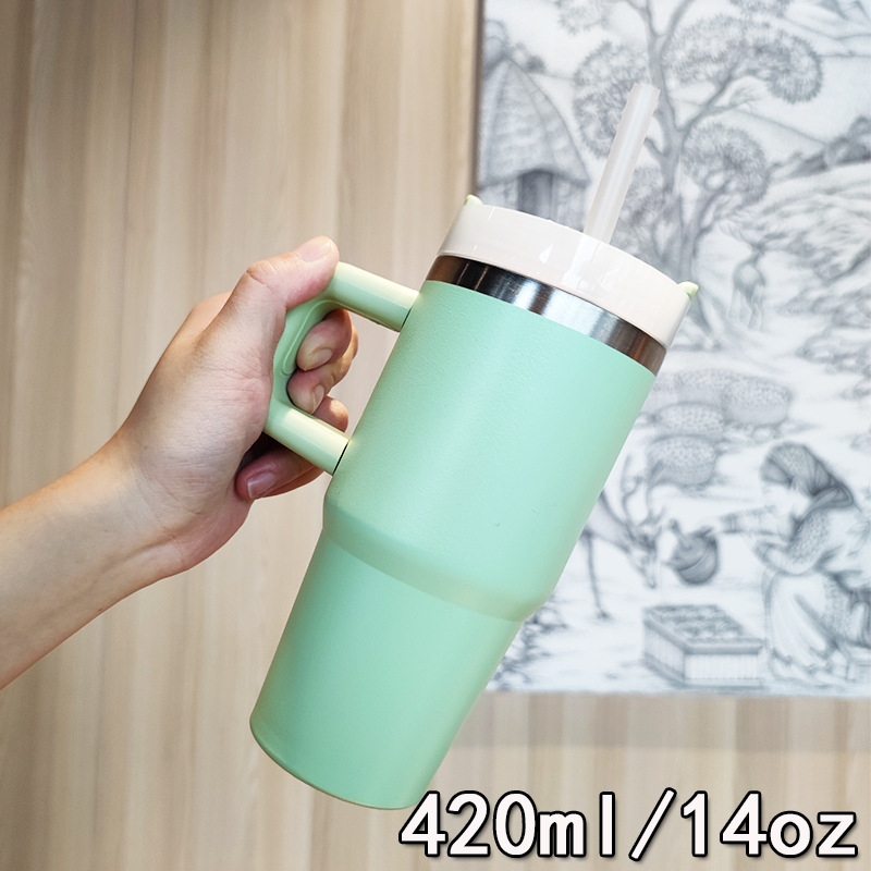 Nuevo Bingba 14oz con mango, taza de paja, vacío, taza de aislamiento de acero inoxidable 304, taza de coche portátil