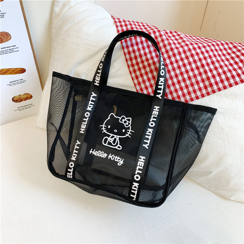 New Hello Kitty Image Mesh Hollow Wash Bag for Work Portable Food Bag Large Capacity KT Hand Miscellaneous Bag