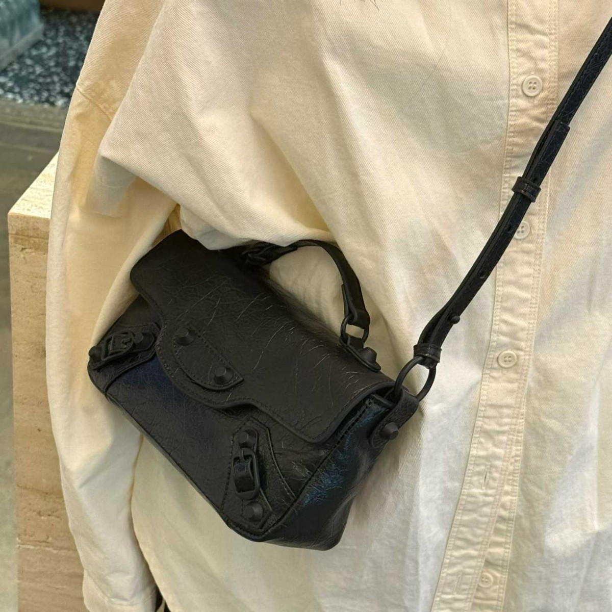 Trendy Motorcycle Flap Bag Top Grain Oil Wax Cowhide Crossbody Bag Riveted Shoulder Bag Small Genuine Leather Women's Handbag
