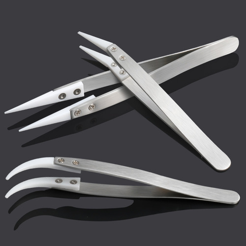 Stainless steel tweezers with replaceable heads, ceramic tweezers, resistant to high temperature, acid and alkali corrosion, DIY tools, anti-oxidation tweezers accessories