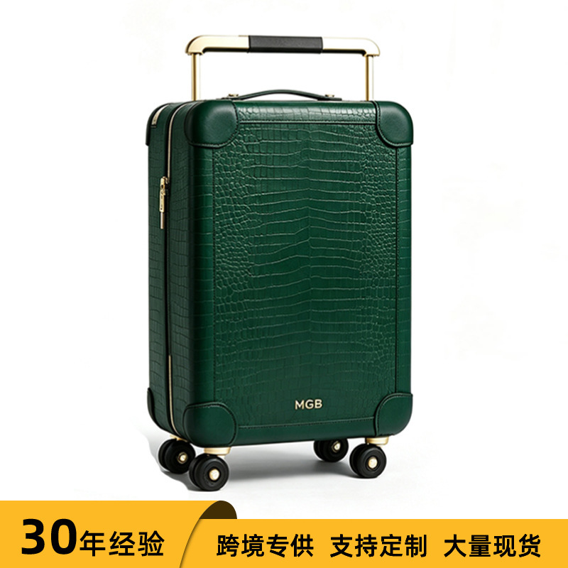 Business crocodile-pattern wide-handle carry-on suitcase with silent universal wheels, large capacity, wear-resistant, and password-protected travel luggage Business crocodile-pattern wide-handle carry-on suitcase with silent universal wheels, large capacity, wear-resistant, and password-protected travel luggage