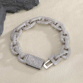 15mm铜微镶锆石猪鼻古巴链 欧美时尚Cucan Chain Necklace