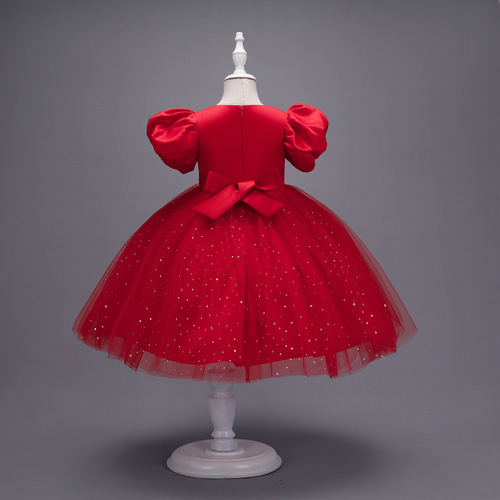 Girls' Party Dresses Princess Skirts New Fashionable Puffy Sleeve Puffy Skirt Flower Girl Wedding Dresses Girls' Piano Performance Dresses 