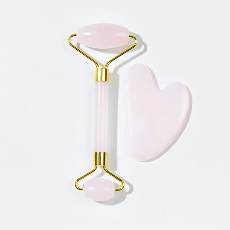 Jade face massager set, double‑head rolling roller and gua sha scraper, cosmetic kit