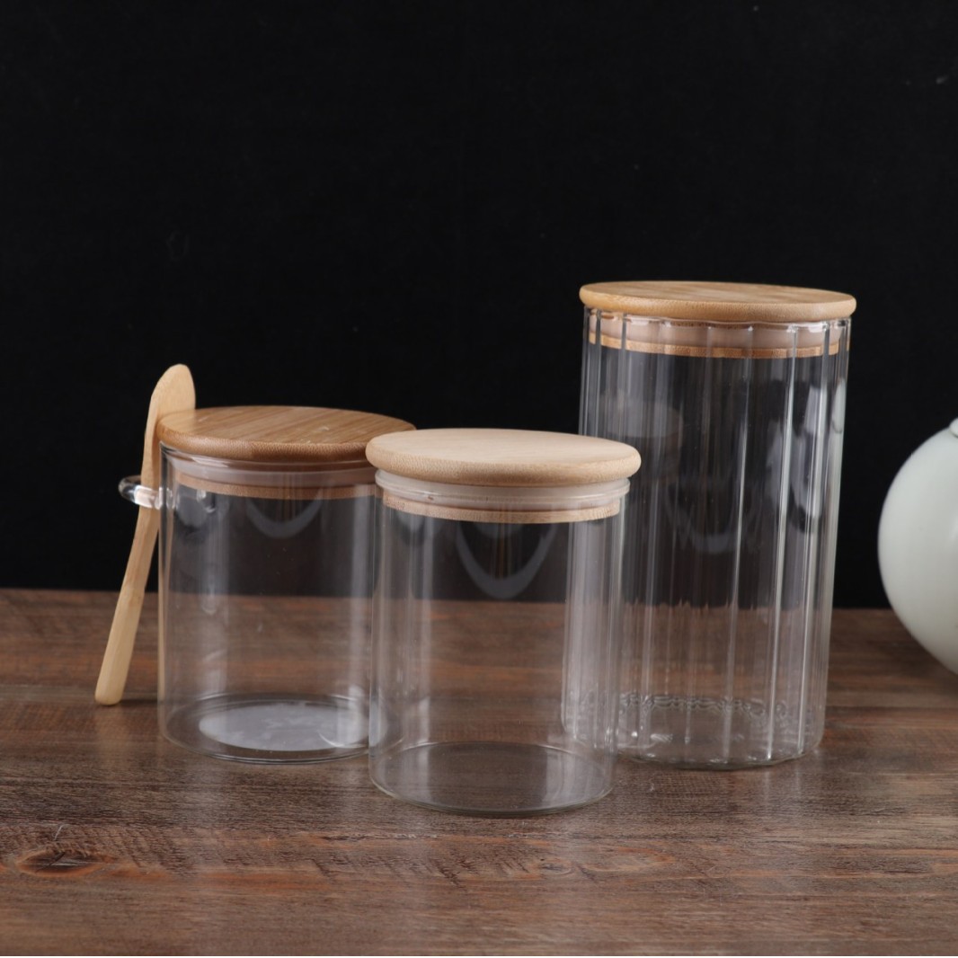 Taza de sellado de vidrio de alto borosilicato personalizada con cucharas, tanque de condimento de almacenamiento, lata de té de dulces, tanque de sellado de almacenamiento multipropósito image 4
