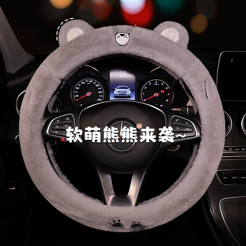 2456 чехол рулевого колеса автомобиля зимний кролик плюшевый сетка красный девушка милый мультфильм теплый противоскользящий чехол автомобиля универсальный