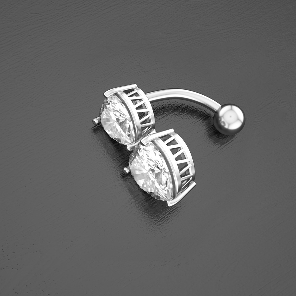 Popular Medical-grade Stainless Steel Zircon Double Ring, Jewelry, Heart-shaped Navel Piercing_voghion.com