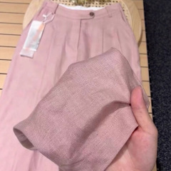 クロスボーダーヨーロッパハイエンドスモークピンクテンセルリネンワイドレッグパンツ女性用2025夏小柄ストレートカジュアルパンツ