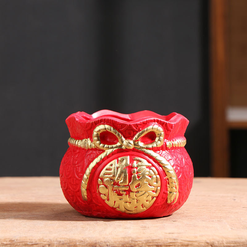 Oficina rojo carnoso bandeja de maceta pequeña riqueza árbol ganoderma orquídea mariposa planta verde sala de estar decoración cerámica doméstica