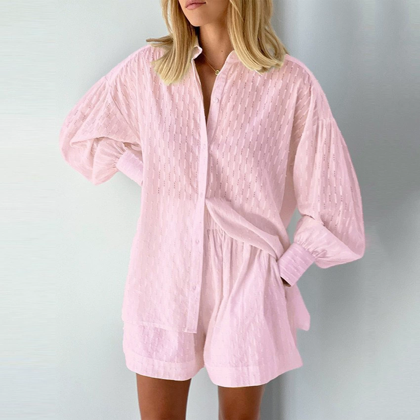 Summer shirt, shorts, design set, European style, puff sleeves, trend of season