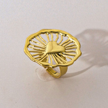 欧美复古圆环爱心戒指可调节防掉色电镀18K金不锈钢设计感手饰品