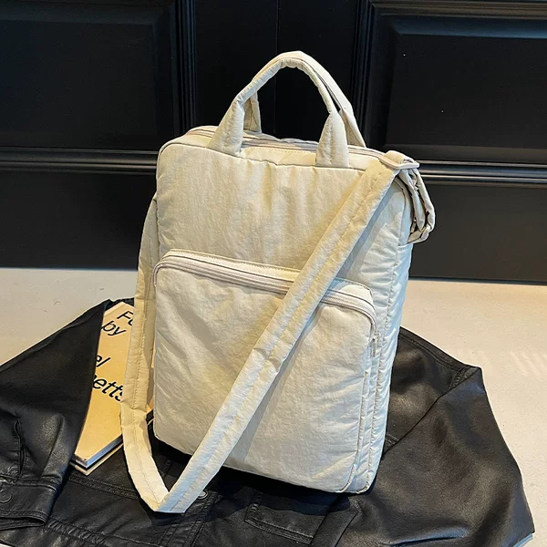 Flat-Packed Cotton-Filled Shockproof Computer Bag, Nylon Cloth Bag, Commuter Women's Shoulder Bag, Large-Capacity Handbag, Class Crossbody Bag