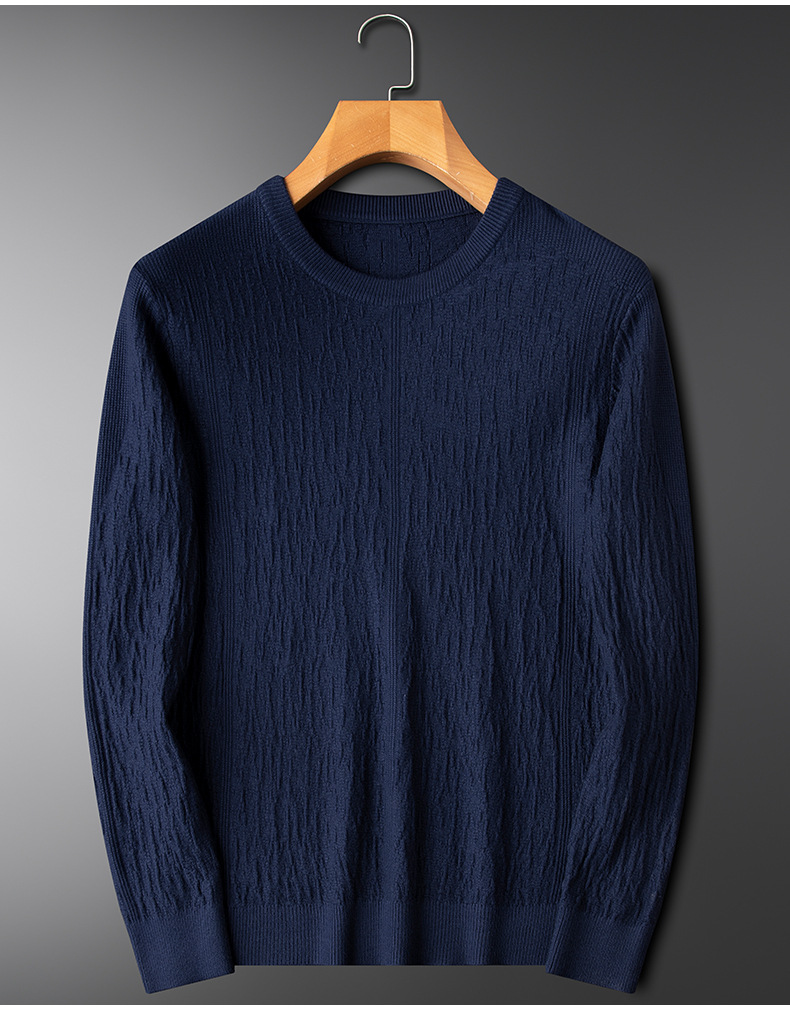 Men's Clothing Light Luxury Round Neck Sweater Men's Autumn And Winter New Light Business Slim High End Jacquard Bottoming Sweater Men's Wholesale_voghion.com