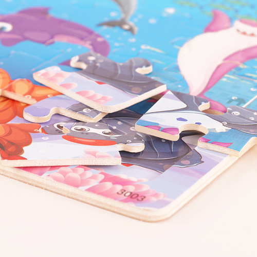 Manufacturer of 30-piece wooden children's early education educational puzzle cartoon with base map puzzle for toddlers