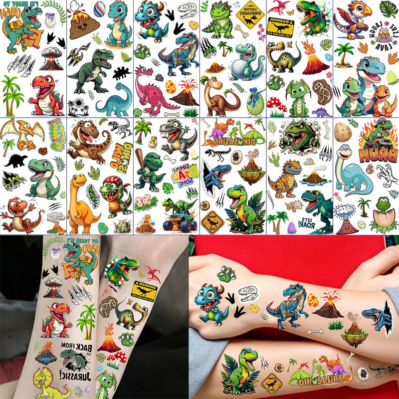 Amazon 3D Dinosaur Cartoon Temporary Tattoo Stickers Realistic Long-Lasting Arm Stickers TEMU European and American Tattoo