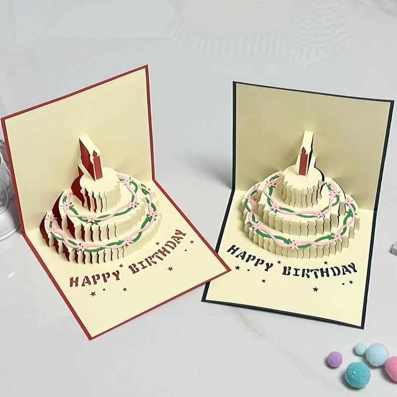 生日贺卡立体3d蛋糕手写字创意礼物送闺蜜高颜值ins风可折叠卡片|undefined