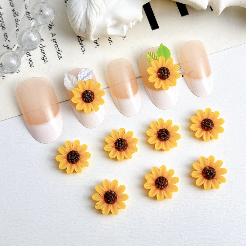 New Sunflower Flower Nail Art Accessories Flat Bottom Simulation Mini Nail Decoration Handmade DIY Hair Card Earrings Accessories