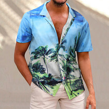 2022跨境歐美大碼男裝 夏威夷襯衫風格印花 夏季休閑寬松短袖襯衫
