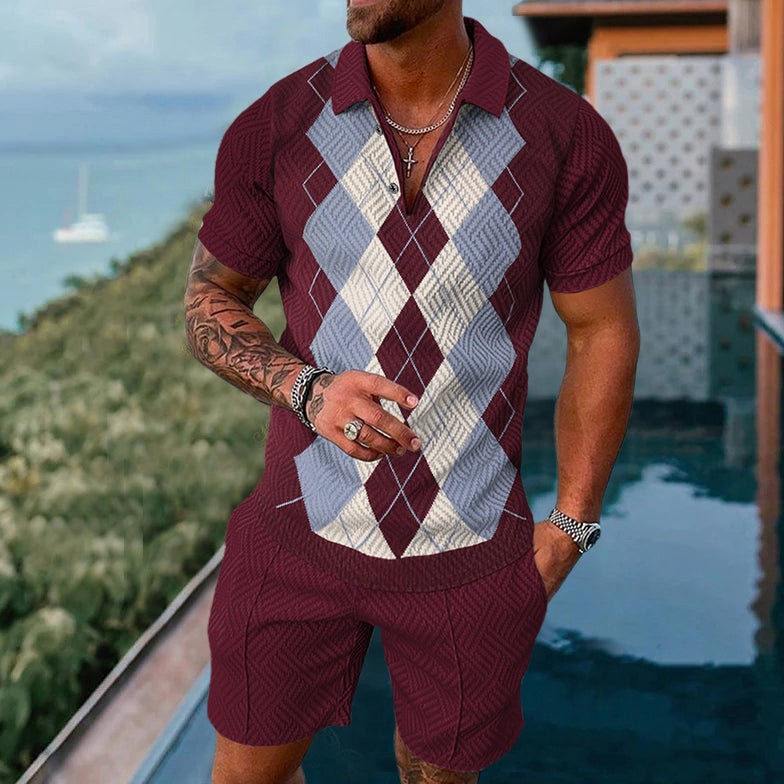 Cross-Border Summer New Men's Suit Short-Sleeved Polo + Shorts Casual Sweatshirt Factory Direct Sales Export Supply