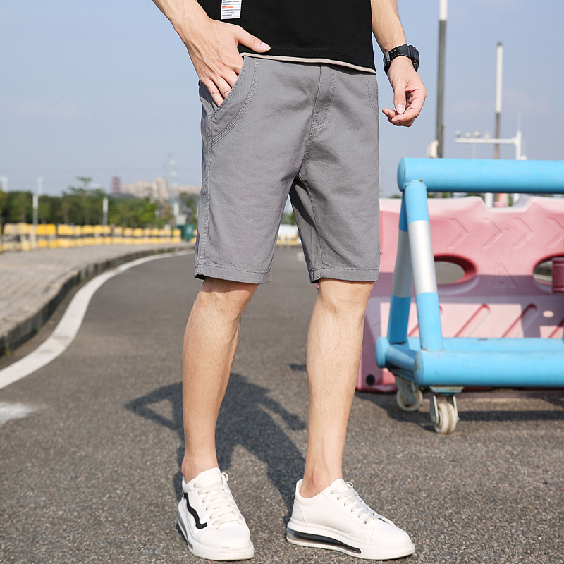 Summer new men's casual shorts elastic waist cotton work cropped pants five-point multi-pocket pants breeches trendy