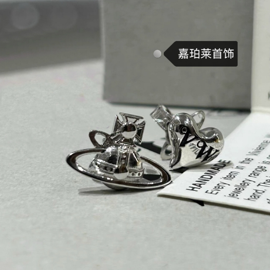 High-Quality Empress New Ab Style Asymmetric Heart Saturn Earrings High-End Unisex Earrings Accessories