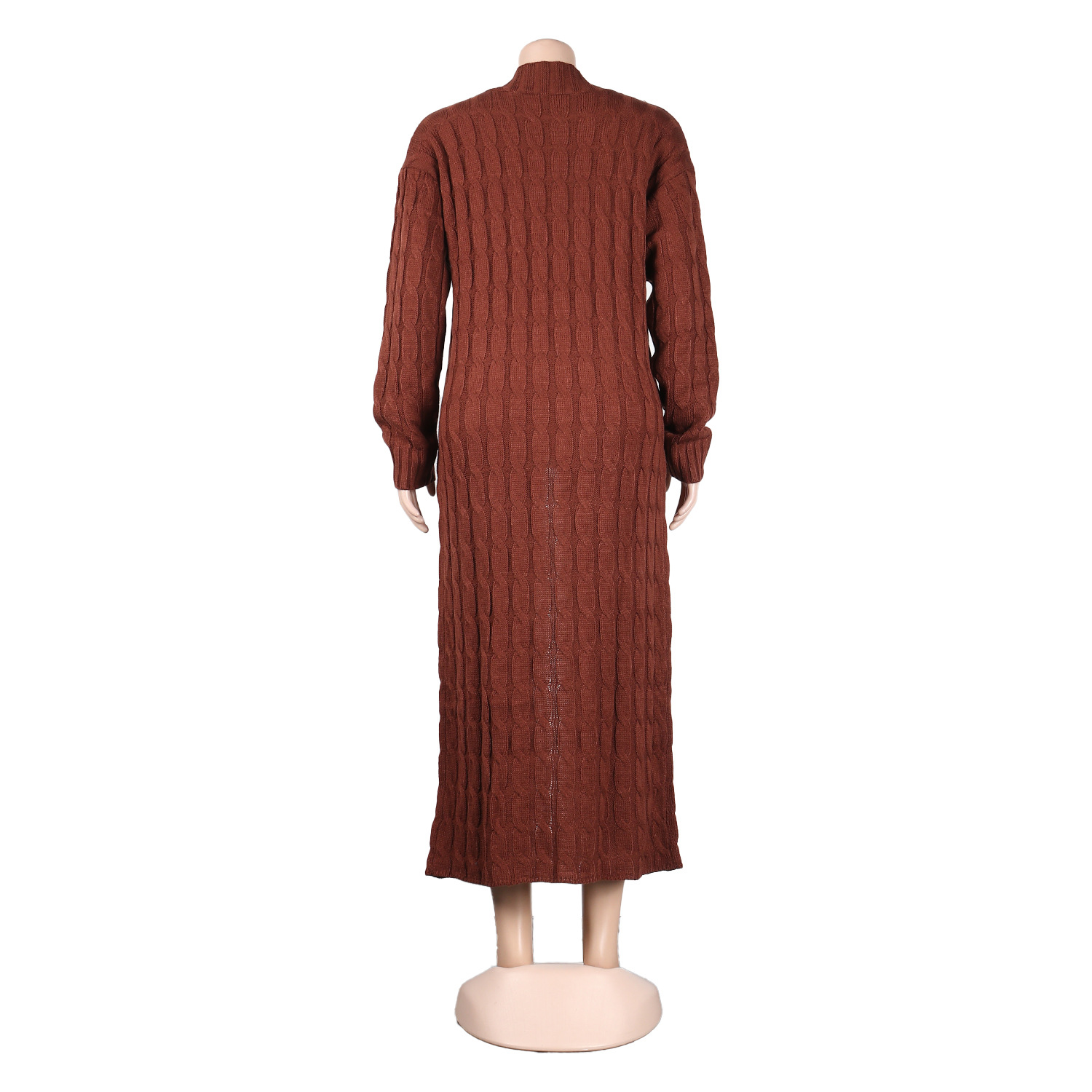 Damen Strickjacke Lang Aus Grobstrick In Unifarben Wintermantel_voghion.com