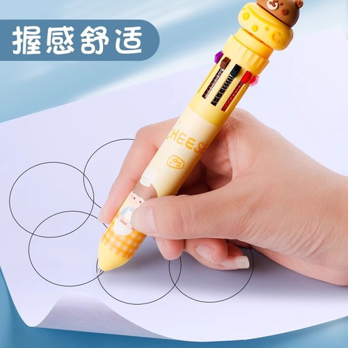 Ballpoint pen 10 colors cartoon snap-type multi-functional pen, multi-color integrated, neutral pen for taking notes, oil-based colored pencil