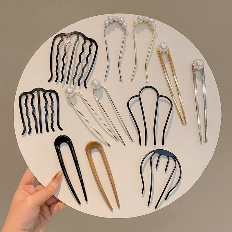 2025 nueva horquilla perla en forma de U, nueva horquilla de pelo de alto nivel femenino chino, horquilla, peine, dispositivo de fijación de cabello