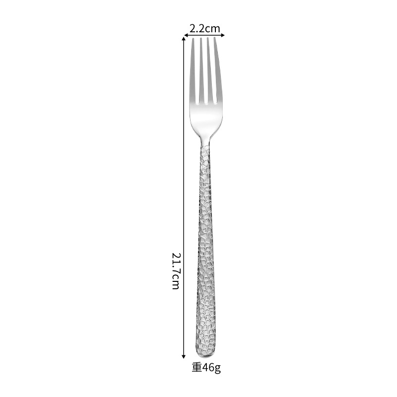 Escala de acero inoxidable estilo europeo occidental vajilla cuchillo, tenedor y cuchara patrón de martillo chapado en oro engrosado cuchillo de carne postre tenedor cuchara conjunto de cinco piezas