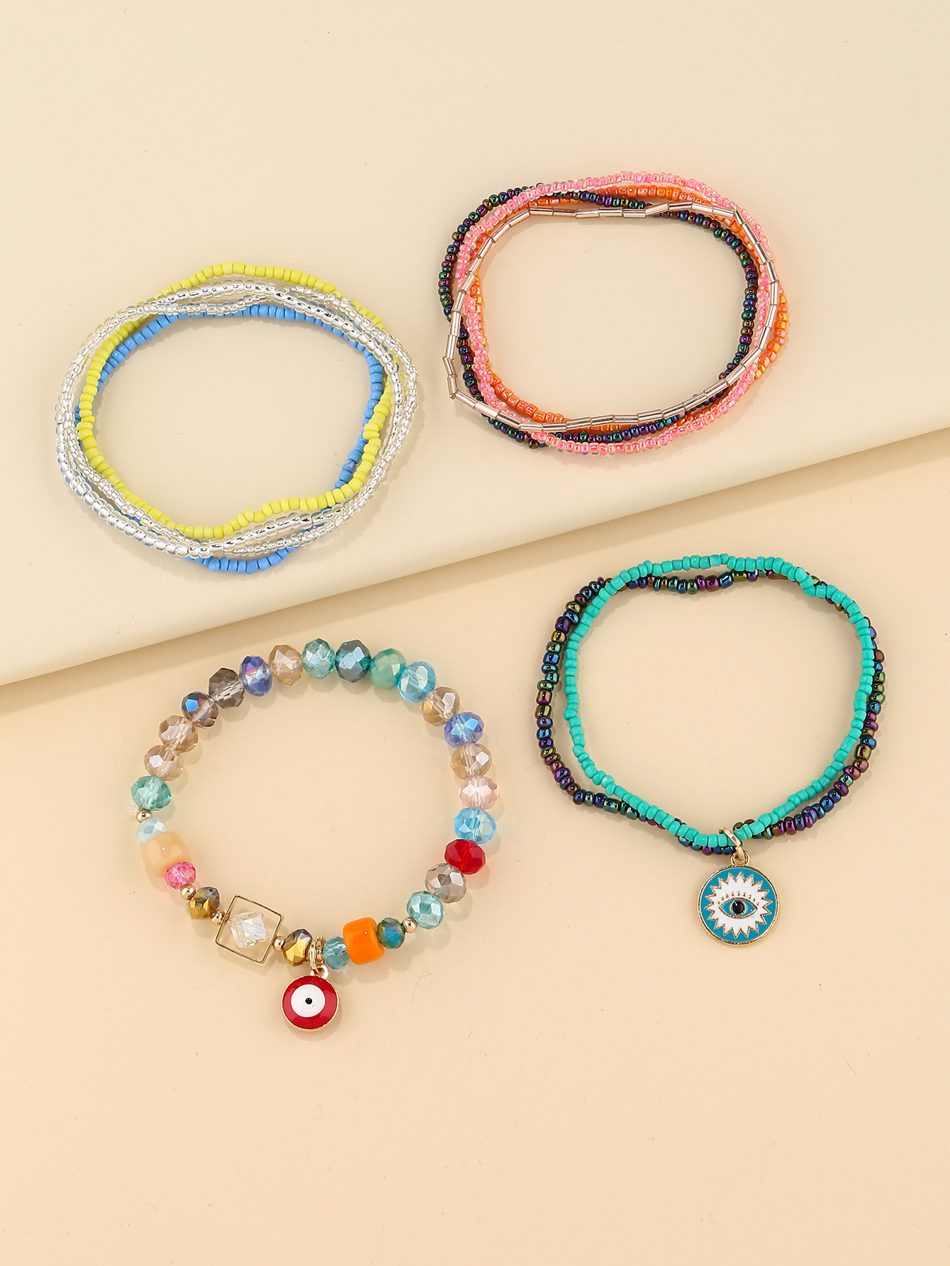 Vintage Style Devil's Eye Color Block Glass Soft Clay Beaded Women's Bracelets display picture 4