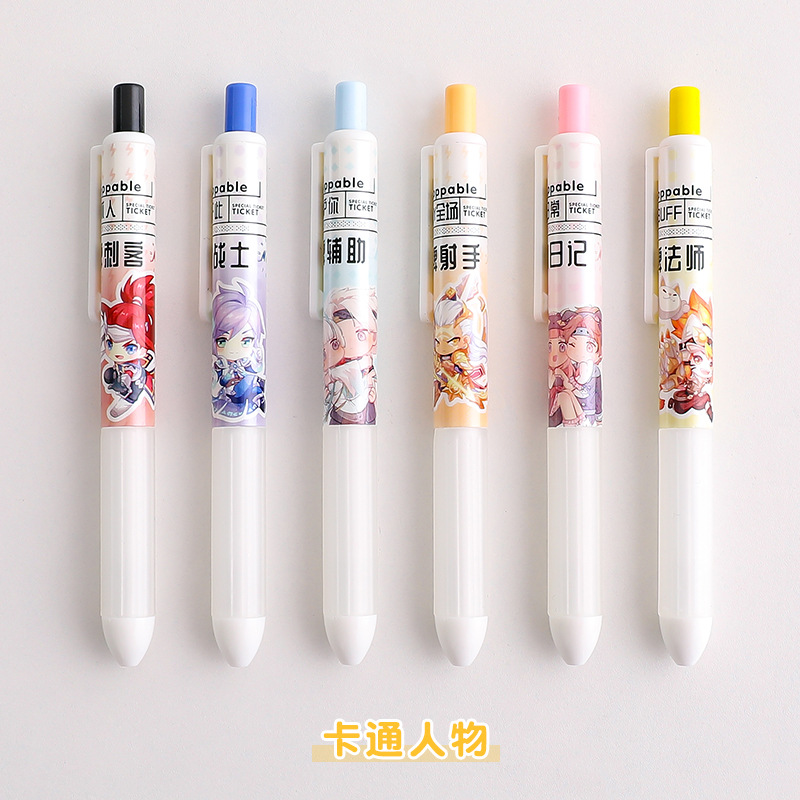 Lindo DE LA Historieta del color del caramelo de empuje pluma estudiante de gran capacidad de gel pluma de oficina firma pluma negro pluma al por mayor