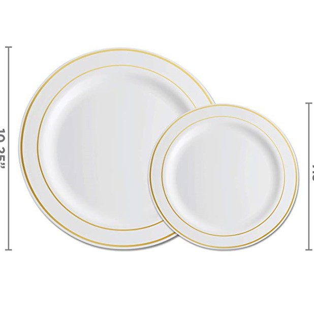 Plato desechable transfronterizo 7.5 9 10.25 pulgadas Plato de plástico con fondo negro y Phnom Penh Plato alimenticio dorado PS