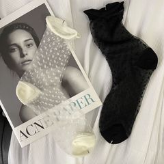 Ruffled Small Polka-Dot Japanese-Style Artistic Summer Thin Transparent Nylon Stockings—Glass-Like Silk Stockings