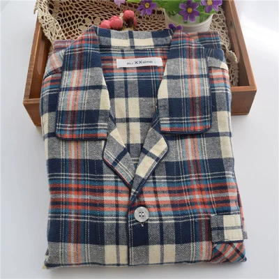 Весенний и осенний мужской хлопчатобумажный двухсторонний бархатный пижама повседневная сетка классическая лацканная домашняя одежда твил утолщение