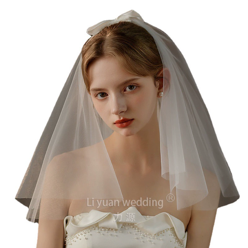 Bride's veil, wedding dress, lace hair accessory with bow, high-quality style