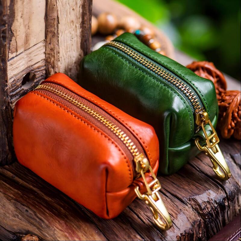 Vintage Pu Leather Texture Coin Purse for Women, Mini Wallet with Distressed Craftsmanship, Zipper Design, Portable Key Holder