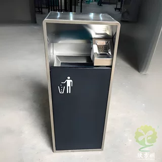 户外简约轻奢喷粉不锈钢垃圾桶果皮箱成品带烟灰盅金属单筒厂定制
