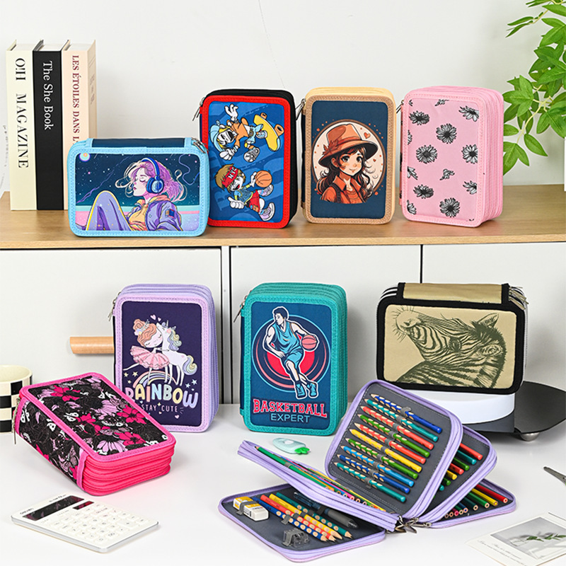 Nuevo estilo transfronterizo 48 colores tres cremalleras pintura para estudiantes caja de lápices de plomo de color de gran capacidad caja de almacenamiento de arte bolsa de lápices