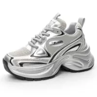 Обувь в стиле Bailu, сияющая галактика, dad shoes 2025 весна спортивная обувь, новые женские обувь с толстой подошвой, увеличенная высота, серебристые туфли
