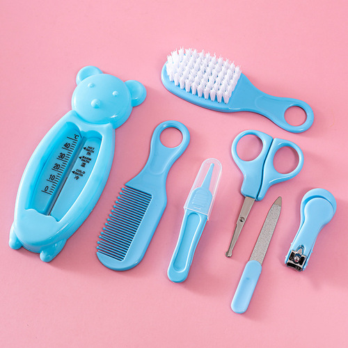 English baby care 7-piece set for infants and young children, water temperature combination set, baby safety nail clippers, comb and brush