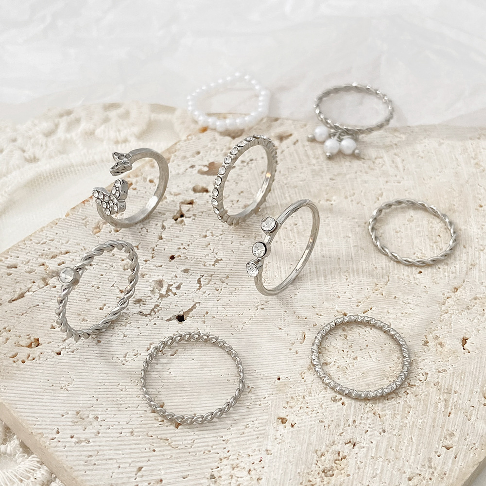 Set Di Anelli Da Donna Con Perle E Zirconi A Farfalla_voghion.com