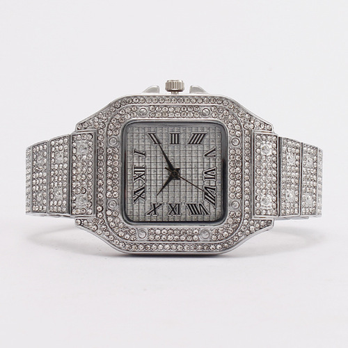 Foreign trade cross-border square starry rhinestone watch quartz watch men's full diamond manufacturer wholesale watches