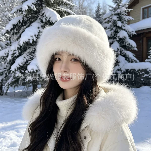 2026 New Style Mongolian Hat for Women, Autumn and Winter Windproof, Thickened Plush Faux Mink Fur, Warm, Fashionable, Versatile, Cross-Border