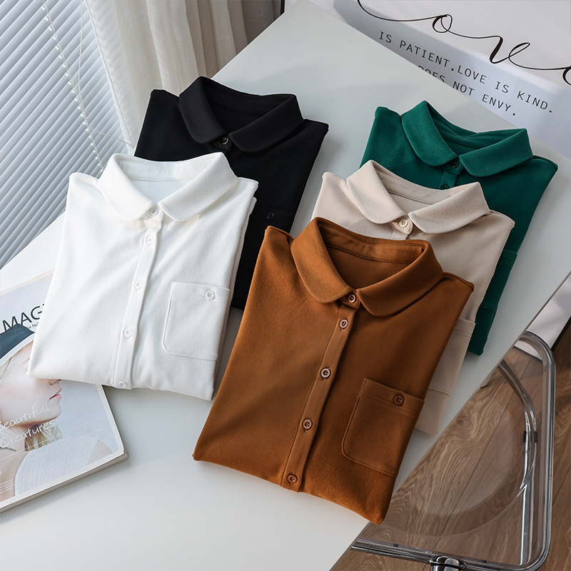 Maillard Style Autumn and Winter Double-sided Sanding Thickened Cloud-style Velvet Shirt Women's Warm-keeping Skin-friendly Inner Base Top