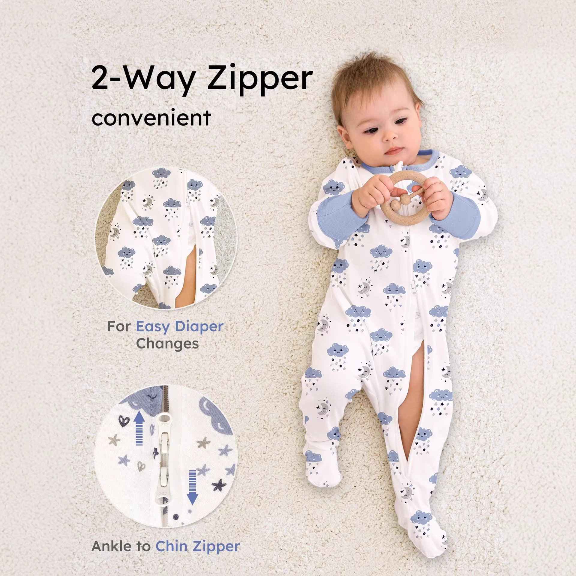Cross-Border Amazon A-Class Pure Cotton Baby Romper Jumpsuit Unisex Two-Way Zipper Footed Sleepwear Custom-Made