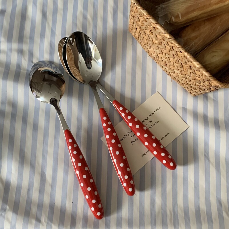 Little Star Style Korean-Style Red Polka Dot Breakfast Spoon, Cute Dessert Ice Cream Spoon, Main Meal French-Style Spoon