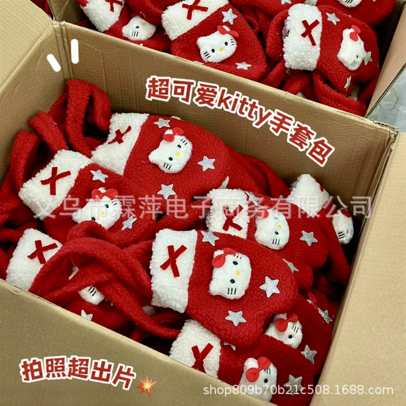 Hello Kitty, перчатки, зимняя сумка через плечо, интернет-знаменитость