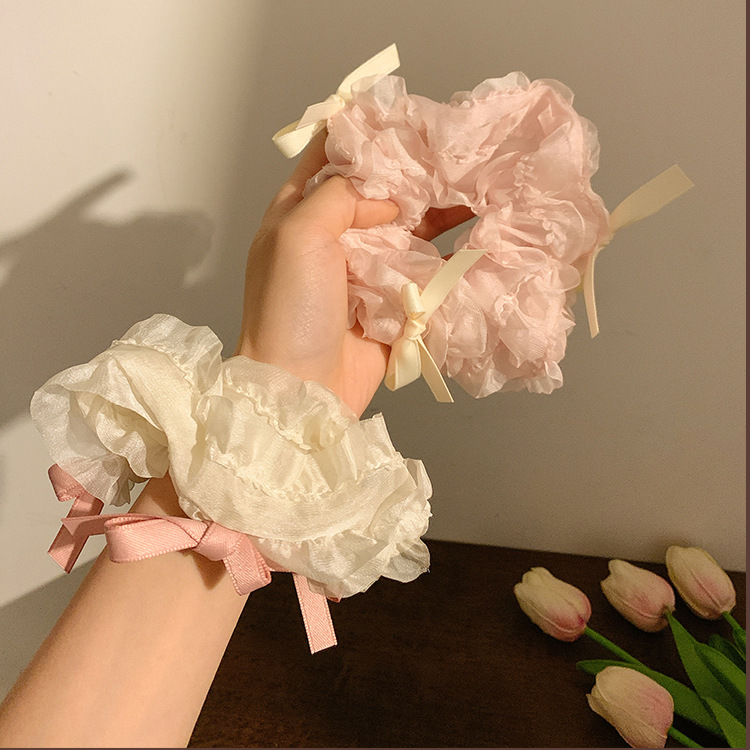 Anillo de cabello coreano de encaje de intestino grueso femenino tierno lado cabello de cola de cabello flores de cabello super grandes tiras de goma cabello de intestino grueso