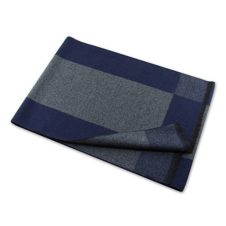 Men's Winter Plaid Scarf Warm Thick Business Casual Black Grey_voghion.com