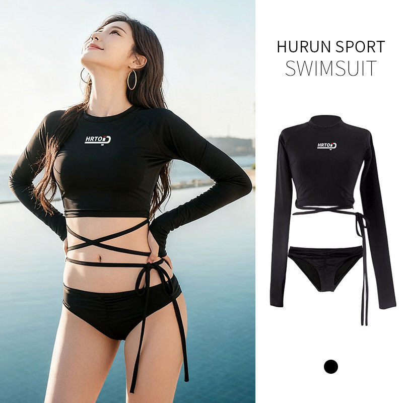 Corea del Sur ins traje de baño mujer verano manga larga traje de surf conservador cintura alta triángulo estudiante deportes traje de baño traje de buceo de aguas termales